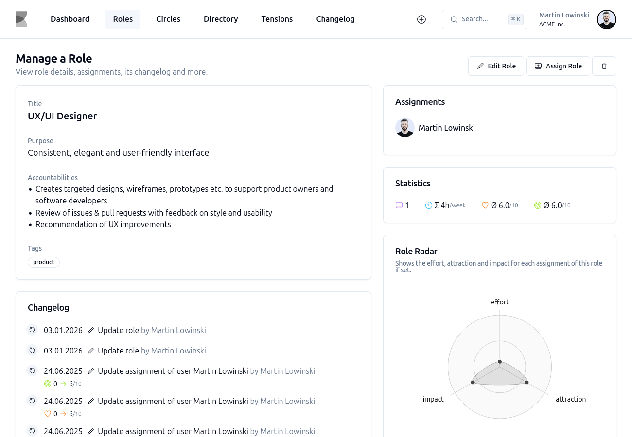 Application screenshot of a specific role
