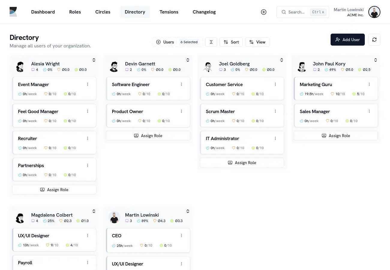 Application screenshot of the user overview