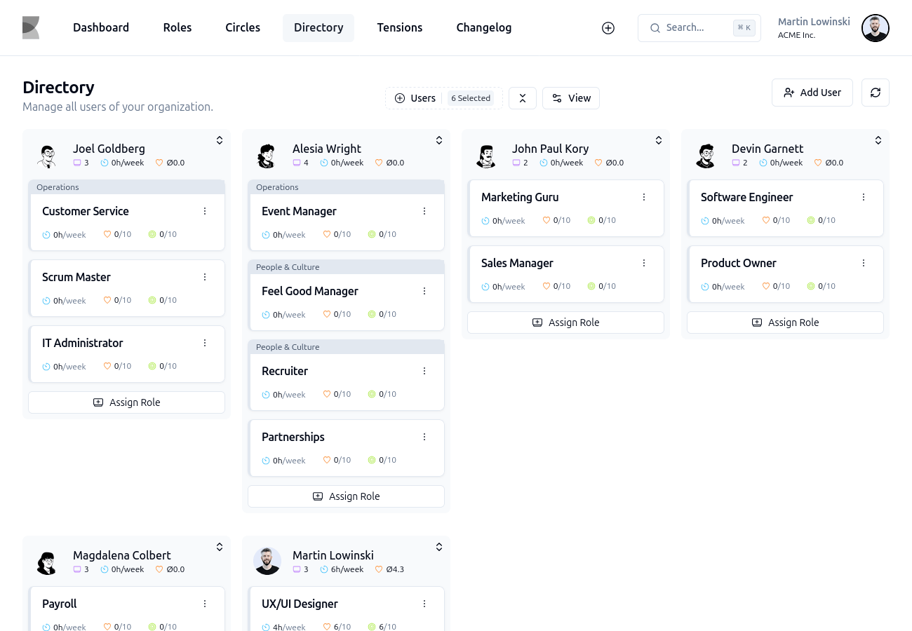 Application screenshot of the user overview